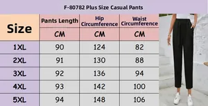 Detailed size guide and measurements chart for women plus size casual trousers