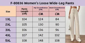 Size chart for women plus size casual straight leg trousers with elastic waist 1XL to 5XL