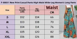 Tableau des tailles pour pantalon large taille haute femme avec imprimé feuilles tropicales