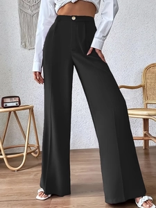Elegant high-waisted wide-leg black trousers with pleated details and a loose straight fit