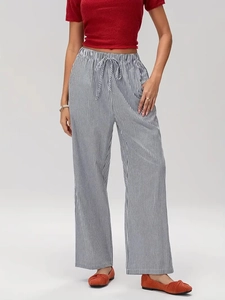 Pantalon Large à Rayures Pour Femmes Taille Haute Cordon de Serrage Décontracté Pantalon Ample Été Streetwear Mode Pantalon Droit à Rayures