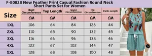 Guide détaillé des tailles pour l'ensemble d'été grande taille avec imprimé plumes 1XL-5XL