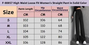 Tableau des tailles pour pantalons larges à taille haute avec mesures de S à XXL
