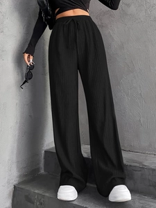 Pantalon Large Plissé à Taille Haute pour Femme avec Cordon de Serrage Fluide Ample Droit Streetwear Décontracté