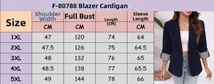 Detaillierte Größentabelle für Damen Übergröße Slim Fit Blazer mit Brust und Ärmellängenangaben