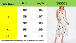 Guide des tailles pour robe d'été fleurie sans manches avec mesures en cm