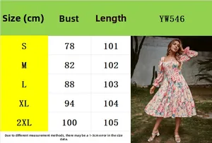 Tableau des tailles détaillé pour robe florale avec mesures de poitrine et de longueur