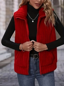 Damen Übergröße Plüsch Fleece Weste Stehkragen Reißverschluss Gesteppt Ärmellos Winter Warm Außenbekleidung Weste Für Damen