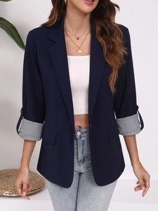Veste blazer bleu marine cintrée pour femme avec doublure de revers rayée chic