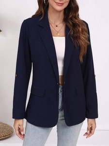 Blazer bleu marine ajusté pour femme avec col à revers et fermeture à bouton unique