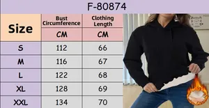 Detailed size chart for solid color fleece hoodie with warm sherpa lining detail