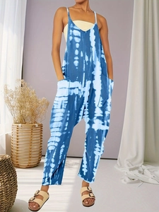 Women's summer tie-dye jumpsuit with spaghetti straps and loose fit beach style