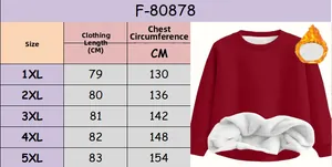 Size guide for women's plus size fleece sweatshirt with detailed body measurements