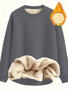 Deep grey crewneck sweatshirt with thick fleece lining for winter warmth and comfort