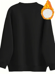 Detail of minimalist black crewneck sweatshirt with warm thick fleece lining for winter comfort