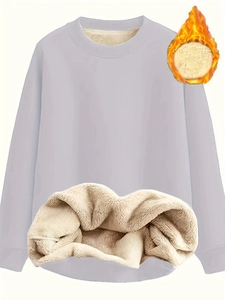 Women's crewneck long sleeve sweatshirt with thick warm fleece lining in light purple