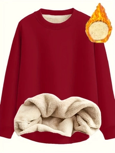 Women's burgundy crew neck sweatshirt with thick thermal fleece lining and heat retention