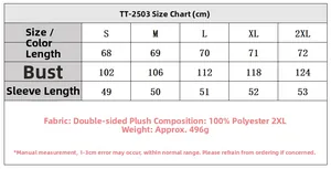 Detaillierte Größentabelle für Plüschjacke TT-2503 mit Maßen von S bis 2XL