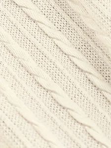 Elegant white cable knit midi dress with classic textured stitching and round neckline