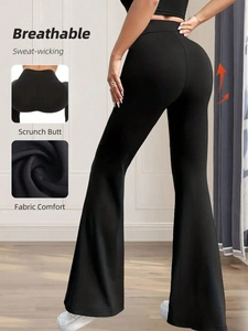 Detail of high waist scrunch butt yoga pants showing breathable and sweat-wicking fabric