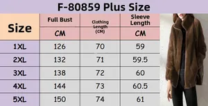Size chart for women's plus size winter fleece jacket showing 1XL to 5XL measurements
