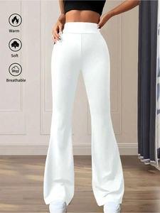 High waisted white flare trousers for women with soft breathable slim fit design