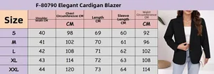 Detailed size chart for women's slim fit blazer jacket showing measurements from S to XXL
