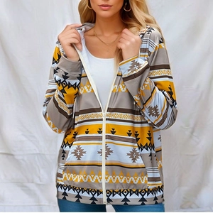 Damen Kapuzenjacke mit Ethno-Muster Print und lässiger, lockerer Passform