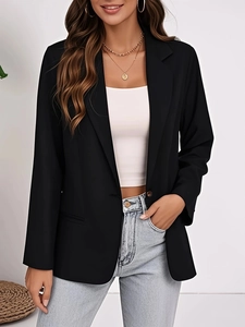 Women's classic black slim fit blazer with notched lapels and single button closure