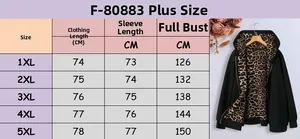 Size chart for plus size women's hoodie with zip-up design and leopard lining