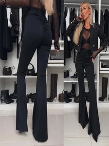 Schwarze Schlaghose für Damen mit hoher Taille und modischem Butt-Lifting-Effekt