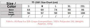 Detailed size chart for wide leg trousers with waist and length measurements in centimeters
