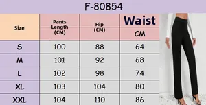 Size guide table for high waist straight leg trousers showing measurements from S to XXL