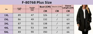 Size chart for winter plus size hooded fleece cardigan showing 1XL to 5XL measurements