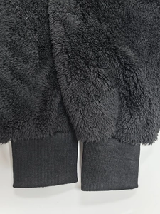 Women's winter plush zip hooded cardigan with ribbed cuffs and warm fleece texture