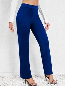 High-waisted straight leg trousers in dark blue for a slim fit and elegant office style