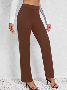 Women's high-waisted dark brown straight-leg trousers for casual chic summer wear
