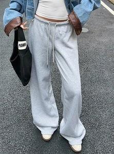 Women Retro Mid Waist Sweatpants American Streetwear Style Solid Color Wide Leg Draped Casual Sports Pants Autumn New Fashion