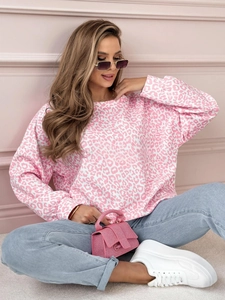 Women casual long sleeve sweatshirt featuring pink and white leopard print design