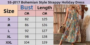 Tableau des tailles détaillé pour robe longue bohème à motif paisley avec mesures exactes