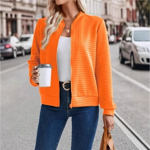Giacca trapuntata arancione da donna con cerniera e collo alto per autunno e inverno