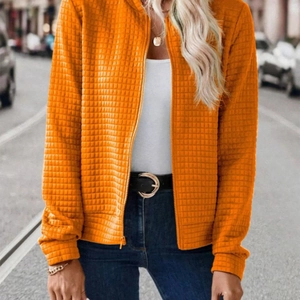 Felpa con cappuccio e zip arancione acceso con trama a nido d'ape e maniche lunghe