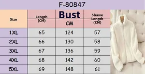 Tableau des tailles pour veste élégante en polaire col montant de la taille 1XL à 5XL