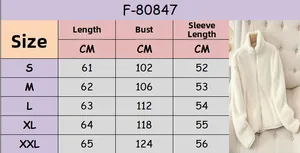 Size guide for women's elegant fleece jacket featuring length and chest measurements
