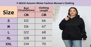 Guide des tailles pour sweat à capuche noir femme avec mesures poitrine et longueur