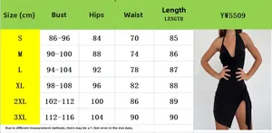 Size guide for the halter neck cutout backless mini dress in sizes S to 3XL
