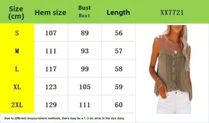 Detailed size chart for women's square neck denim camisole from size S to 2XL