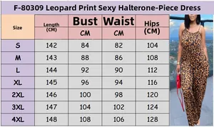 Detailed size chart for women's leopard print jumpsuit showing S to 4XL measurements