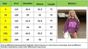 Guide des tailles S à 3XL pour le sweat à manches longues avec imprimé lettres