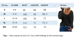 Detailed size chart for women long sleeve striped patchwork casual shirt in S to XXL